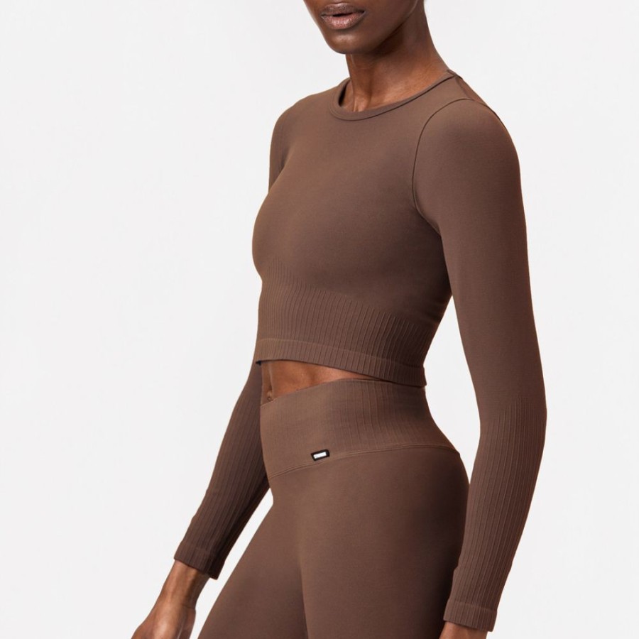 Crop-Tops STRONGER | Smooth Langarm Brown (Shopping Bag)