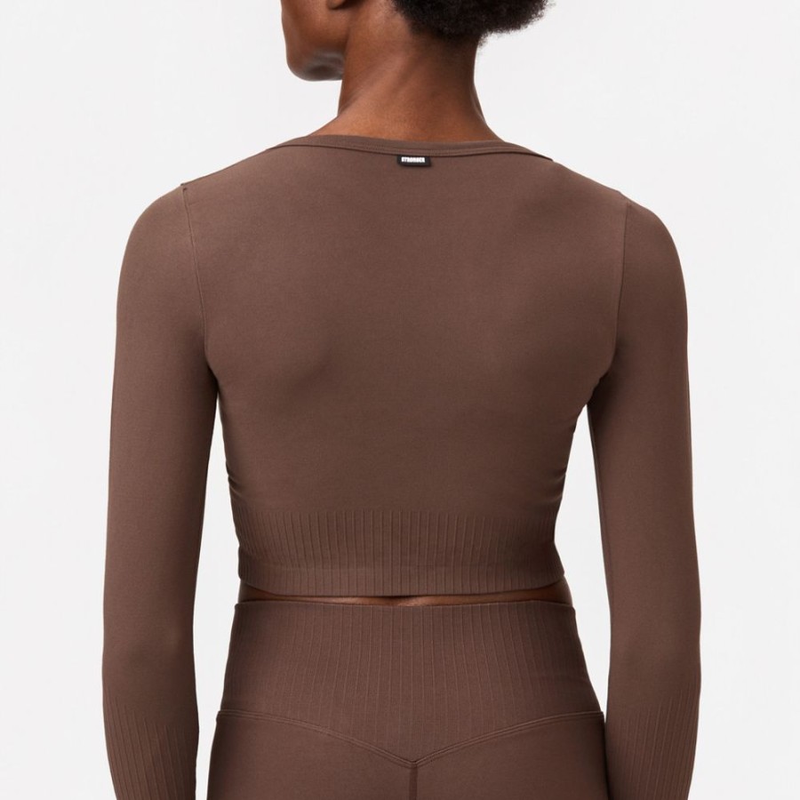 Crop-Tops STRONGER | Smooth Langarm Brown (Shopping Bag)