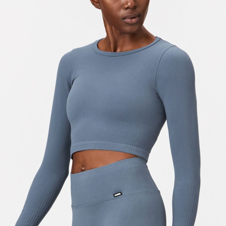 Crop-Tops STRONGER | Smooth Langarm Stone Grey (Seamless)